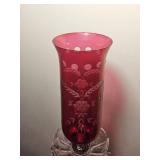 Pair of Ruby Red Glass Hurricane Accent Lamps