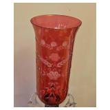 Pair of Ruby Red Glass Hurricane Accent Lamps