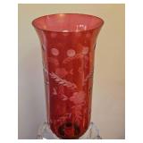 Pair of Ruby Red Glass Hurricane Accent Lamps