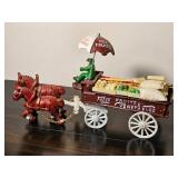 Vintage Cast Iron Fresh Fruits & Vegetables Horse Drawn Wagon Décor