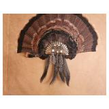 Turkey Feather Wall Fan Display with Tassel Accents