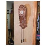Ornately Carved Wooden Wall Clock with Chain Weights