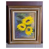 Framed Sunflower Still Life Painting