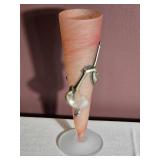 Art Glass Vase with Sculptural Metallic Hand Accent