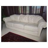 Cream Leather Sofa with Rolled Arms