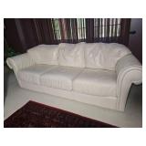 Cream Leather Sofa with Rolled Arms