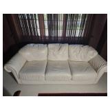 Cream Leather Sofa with Rolled Arms