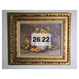 Framed Floral Still Life Original Painting with Ornate Gold Tone Frame