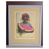 Vintage Framed Nell Holt Print with Watermelon Motif