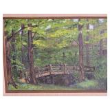 Framed Forest Bridge Landscape Painting