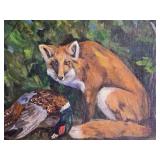 Signed Holmes Framed Fox & Pheasant Painting