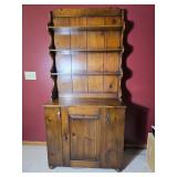 Rustic Pine Stepback Hutch with Open Plate Shelves and Cabinet Storage