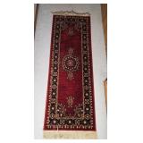 Red Oriental Style Runner Rug with Fringe