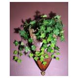 Carved Wood Wall Pocket Planter with Faux Ivy - Pair