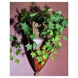Carved Wood Wall Pocket Planter with Faux Ivy - Pair