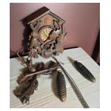 German Cuckoo Clock with Deer and Oak Leaf Carving