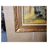 Vintage Framed Wildlife Painting of Hooded Merganser Ducks