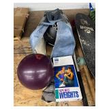 Large Lot of Sporting Goods - Skateboards - Bowling Balls - Skis And More