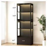 5-Tier Glass Display Cabinet with LED Lights & Adjustable Shelves & Drawer, Curio Cabinet for Home & Office
