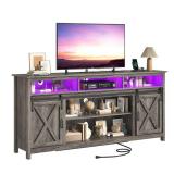 Espafurni - Farmhouse TV Stand for 80 inch TVs, Rustic Entertainment Center TV Cabinet Stands with Power Outlets and LED lights - Gray