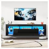 Espafurni - Farmhouse TV Stand for 80 inch TVs, Rustic Entertainment Center TV Cabinet Stands with Power Outlets and LED lights - Gray