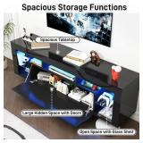 ChVans Floating TV Stand for TV's up to 75', Wall Mounted Floating Entertainment Center with LED Lights, Modern Wood TV Cabinet for Living Room, Bedroom,Black