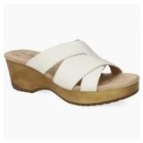 Brand New - Women’s tan sandals with white straps Size 11