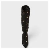 Brand New - BLACK SUEDE GOLD DOME STUD KITTEN HEELED BOOTS Size 7.5