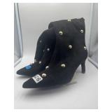 Brand New - BLACK SUEDE GOLD DOME STUD KITTEN HEELED BOOTS Size 7.5