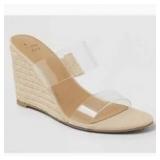 Brand New - A New Day Clear Strap Wedge Sandals Beige Strappy Slip On Women's Size 9