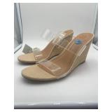 Brand New - A New Day Clear Strap Wedge Sandals Beige Strappy Slip On Women's Size 9
