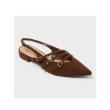 Brand New - A New Day Womens Brown Multi Strap Visit  Buckle Pointed Toe Slingback Flats Size 6.5