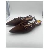 Brand New - A New Day Womens Brown Multi Strap Visit  Buckle Pointed Toe Slingback Flats Size 6.5