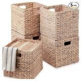 Best Choice Products 12x12in Pack of 5 Cube Storage Baskets, Water Hyacinth Multipurpose Collapsible Organizers, Handwoven Laundry Totes for Laundry, Living Room, Kids Room & Nursery - White