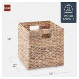Best Choice Products 12x12in Pack of 5 Cube Storage Baskets, Water Hyacinth Multipurpose Collapsible Organizers, Handwoven Laundry Totes for Laundry, Living Room, Kids Room & Nursery - White