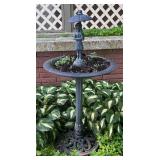 FY - Cast Metal Woman Birdbath Under Umbrella