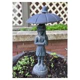 FY - Cast Metal Woman Birdbath Under Umbrella
