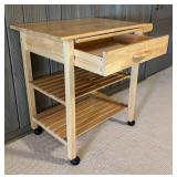 LLR - Rolling Wood Kitchen Cart With Drawer & Shelves