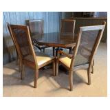 LLR - Vintage Burled Walnut Dining Table & 6 Chairs With Glass Top