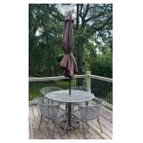 BY - Metal Patio Table, 4 Chairs & Umbrella Set