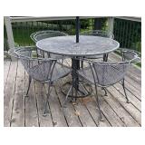 BY - Metal Patio Table, 4 Chairs & Umbrella Set