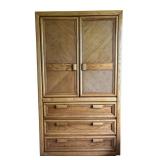 BR2 - Vintage Oak Armoire Cabinet / Vintage Gentlemen's Chest Armoire with Carved Panel