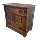 E - Antique Eastlake Victorian Oak Washstand Cabinet Marble Top