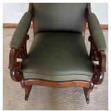 FR - Antique Victorian Mahogany Rocking Chair Olive Green Upholstery
