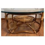 BR3 - Vintage Franco Albini Style Bentwood Rattan Coffee Table Glass Top