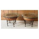 LBR - Vintage Franco Albini Style Rattan Side Tables Set of 2