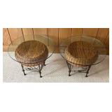 LBR - Vintage Franco Albini Style Rattan Side Tables Set of 2
