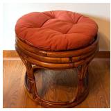 BR3 - Vintage Bamboo Ottoman With Cushion