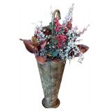 LR - Vintage Umbrella Stand With Faux & Dried Greenery