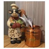 LLR - Kitchen Cow Utensil Holder Copper Bin & Utensils